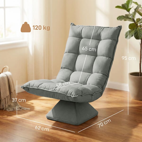 HOMCOM - Fauteuil relax grand confort pivotant inclinaison réglable 5 niv. épais garnissage mousse haute densité tissu velours microfibre gris clair - large