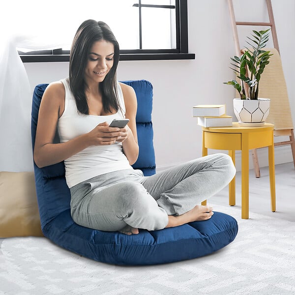 HOMCOM - Fauteuil convertible fauteuil paresseux grand confort inclinaison dossier multipositions 90°-180° flanelle polyester capitonné bleu roi - large