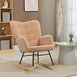 HOMCOM - Fauteuil à bascule rocking chair revêtement effet laine bouclée, structure en acier 71 x 98 x 101 cm marron - vignette