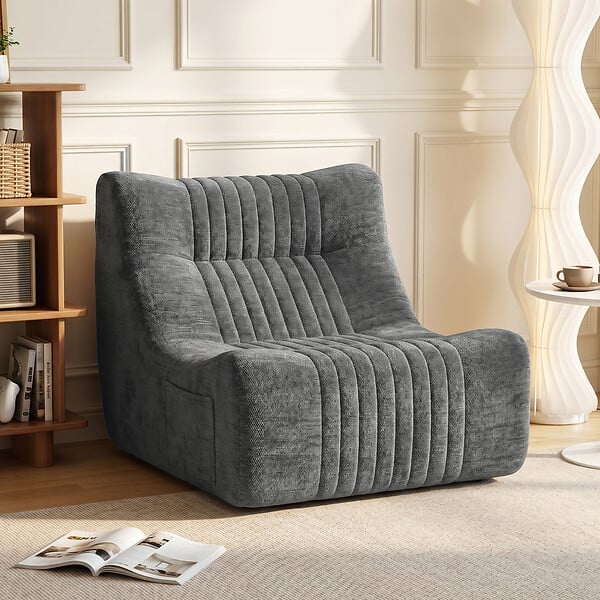 HOMCOM - Fauteuil modulable design contemporain effet surpiqûres verticales tissu gris - large