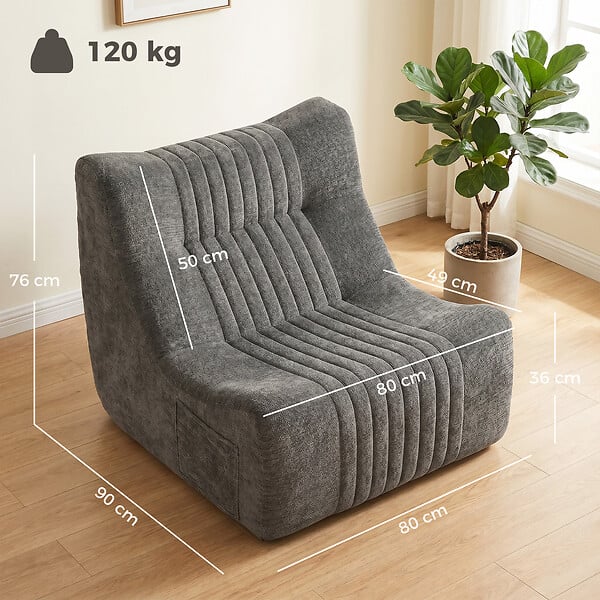 HOMCOM - Fauteuil modulable design contemporain effet surpiqûres verticales tissu gris - large