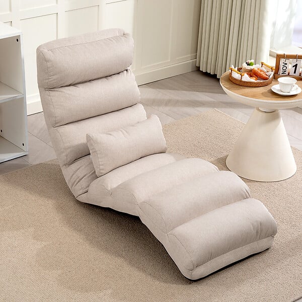 HOMCOM - Fauteuil convertible paresseux grand confort réglable tissu toucher lin beige - large