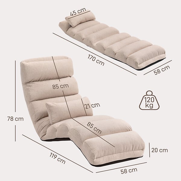 HOMCOM - Fauteuil convertible paresseux grand confort réglable tissu toucher lin beige - large