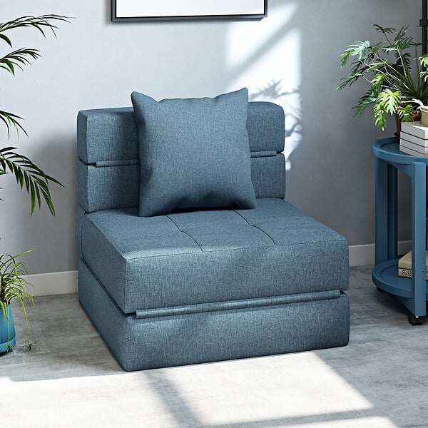 HOMCOM - Chauffeuse canapé-lit convertible 1 place - coussin déhoussable inclus - tissu bleu - large