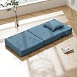 HOMCOM - Chauffeuse canapé-lit convertible 1 place - coussin déhoussable inclus - tissu bleu - vignette