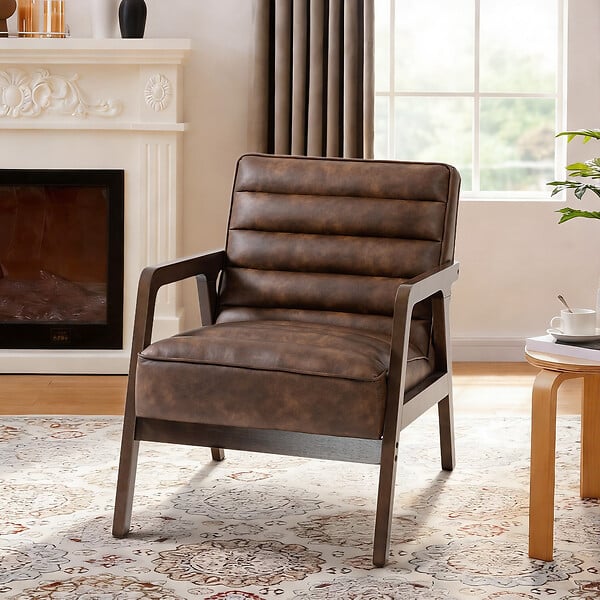 HOMCOM - Fauteuil lounge style Chesterfield matelassé bois synthétique effet vieilli marron - large