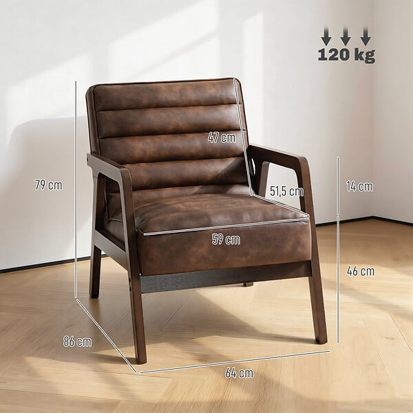 HOMCOM - Fauteuil lounge style Chesterfield matelassé bois synthétique effet vieilli marron - large