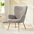 HOMCOM - Fauteuil bouclette design à oreilles piètement métal effet bois gris - vignette