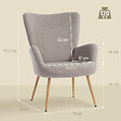 HOMCOM - Fauteuil bouclette design à oreilles piètement métal effet bois gris - vignette