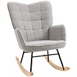 HOMCOM - Fauteuil à bascule rocking chair design - structure acier piètement bois tissu effet laine bouclé gris - vignette