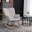 HOMCOM - Fauteuil à bascule rocking chair design - structure acier piètement bois tissu effet laine bouclé gris - vignette