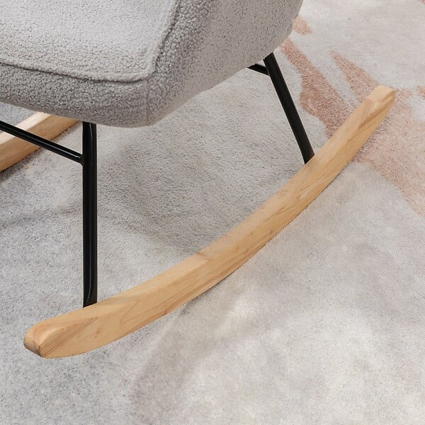 HOMCOM - Fauteuil à bascule rocking chair design - structure acier piètement bois tissu effet laine bouclé gris - large
