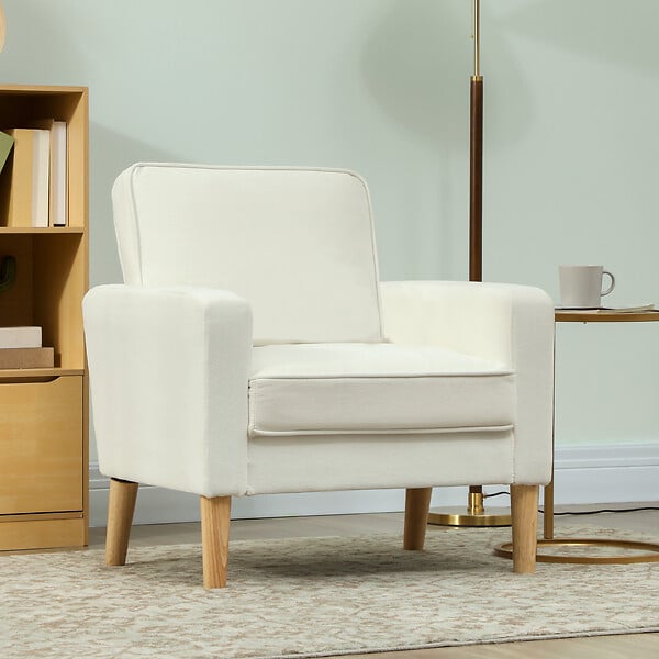 HOMCOM - Fauteuil style nordique avec coussin traversin velours crème - large