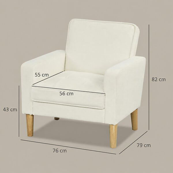 HOMCOM - Fauteuil style nordique avec coussin traversin velours crème - large