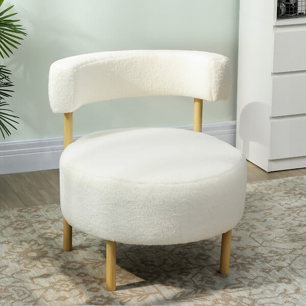 HOMCOM - Fauteuil style nordique bouclette crème assise ronde dossier ajouré bois - large