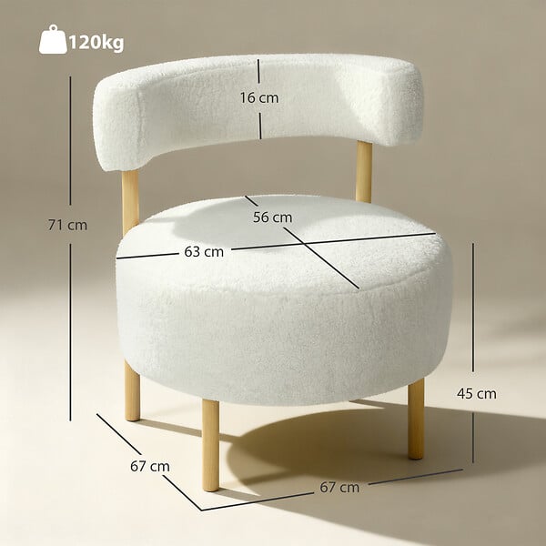 HOMCOM - Fauteuil style nordique bouclette crème assise ronde dossier ajouré bois - large