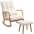 HOMCOM - Fauteuil à bascule tissu laine bouclée matelasée avec repose-pieds style nordique blanc - vignette