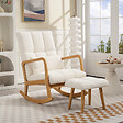 HOMCOM - Fauteuil à bascule tissu laine bouclée matelasée avec repose-pieds style nordique blanc - vignette