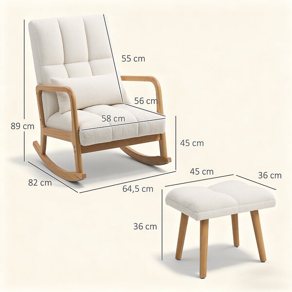 HOMCOM - Fauteuil à bascule tissu laine bouclée matelasée avec repose-pieds style nordique blanc - large