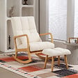 HOMCOM - Fauteuil à bascule tissu laine bouclée matelasée avec repose-pieds style nordique blanc - vignette