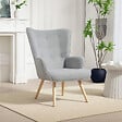 HOMCOM - Fauteuil à oreilles style nordique piètement bois effet laine bouclée gris - vignette