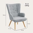 HOMCOM - Fauteuil à oreilles style nordique piètement bois effet laine bouclée gris - vignette