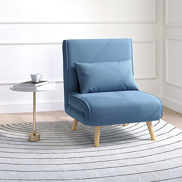 HOMCOM - Fauteuil convertible design scandinave - coussin - bois tissu bleu - large