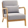 HOMCOM - Fauteuil lounge - 3 coussins inclus - assise profonde - accoudoirs - structure bois hévéa - aspect velours gris - vignette