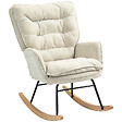 HOMCOM - Fauteuil à bascule style scandinave piètement acier noir bois hêtre tissu beige - vignette
