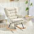 HOMCOM - Fauteuil à bascule style scandinave piètement acier noir bois hêtre tissu beige - vignette