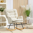 HOMCOM - Fauteuil à bascule style scandinave piètement acier noir bois hêtre tissu beige - vignette