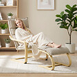 HOMCOM - Fauteuil de salon et repose-pieds style nordique bois tissu taupe clair - vignette