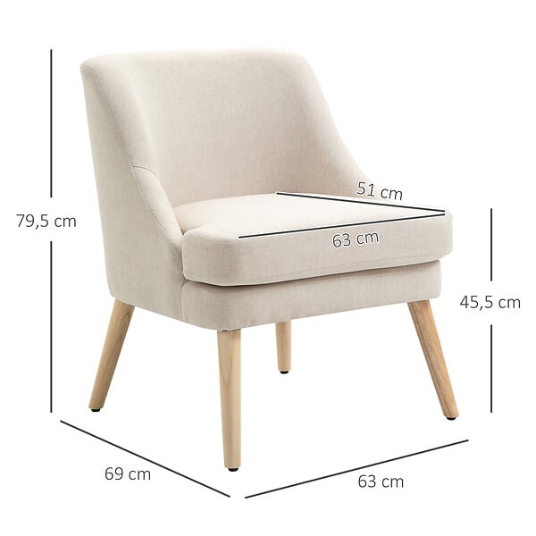 HOMCOM - Fauteuil scandinave – Assise confortable – Style épuré - large