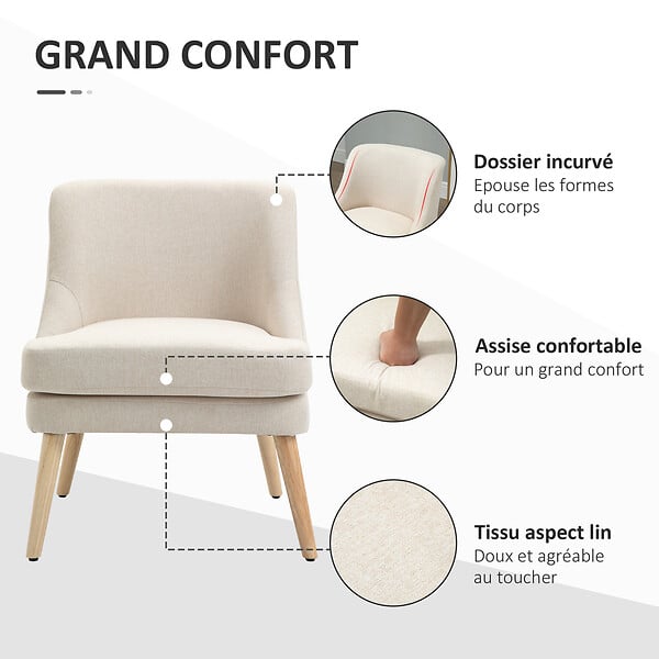 HOMCOM - Fauteuil scandinave – Assise confortable – Style épuré - large