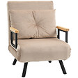 HOMCOM - Fauteuil convertible 3 en 1 chauffeuse lit dossier réglable coussin accoudoirs bois velours beige - vignette