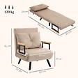 HOMCOM - Fauteuil convertible 3 en 1 chauffeuse lit dossier réglable coussin accoudoirs bois velours beige - vignette
