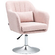 HOMCOM - Fauteuil lounge design grand confort coussins lombaires hauteur réglable pivotant 360° piètement métal chromé lin rose - vignette