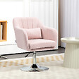 HOMCOM - Fauteuil lounge design grand confort coussins lombaires hauteur réglable pivotant 360° piètement métal chromé lin rose - vignette