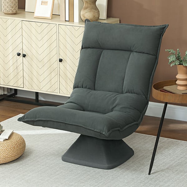 HOMCOM - Fauteuil relax pivotant inclinaison réglable 5 niv. épais garnissage velours microfibre anthracite - large