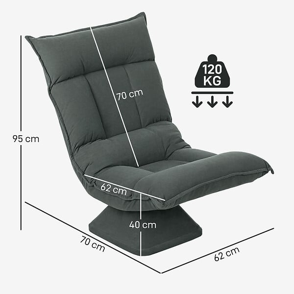 HOMCOM - Fauteuil relax pivotant inclinaison réglable 5 niv. épais garnissage velours microfibre anthracite - large