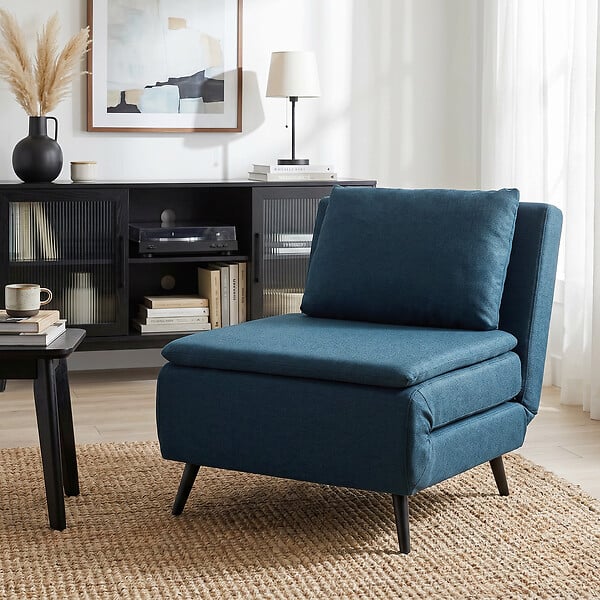 HOMCOM - Fauteuil convertible lit chaise longue 3 en 1 tissu bleu foncé - large