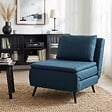 HOMCOM - Fauteuil convertible lit chaise longue 3 en 1 tissu bleu foncé - vignette