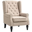 HOMCOM - Fauteuil à oreilles style Chesterfield dossier capitonné grand confort bois noir tissu beige - vignette