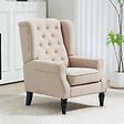HOMCOM - Fauteuil à oreilles style Chesterfield dossier capitonné grand confort bois noir tissu beige - vignette