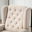 HOMCOM - Fauteuil à oreilles style Chesterfield dossier capitonné grand confort bois noir tissu beige - vignette
