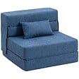HOMCOM - Chauffeuse futon grand confort avec coussin tissu toucher lin bleu - vignette