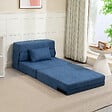 HOMCOM - Chauffeuse futon grand confort avec coussin tissu toucher lin bleu - vignette