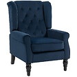 HOMCOM - Fauteuil à oreilles style Chesterfield dossier capitonné bois noir tissu bleu marine - vignette