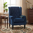 HOMCOM - Fauteuil à oreilles style Chesterfield dossier capitonné bois noir tissu bleu marine - vignette