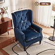HOMCOM - Fauteuil à oreilles style Chesterfield dossier capitonné bois noir tissu bleu marine - vignette